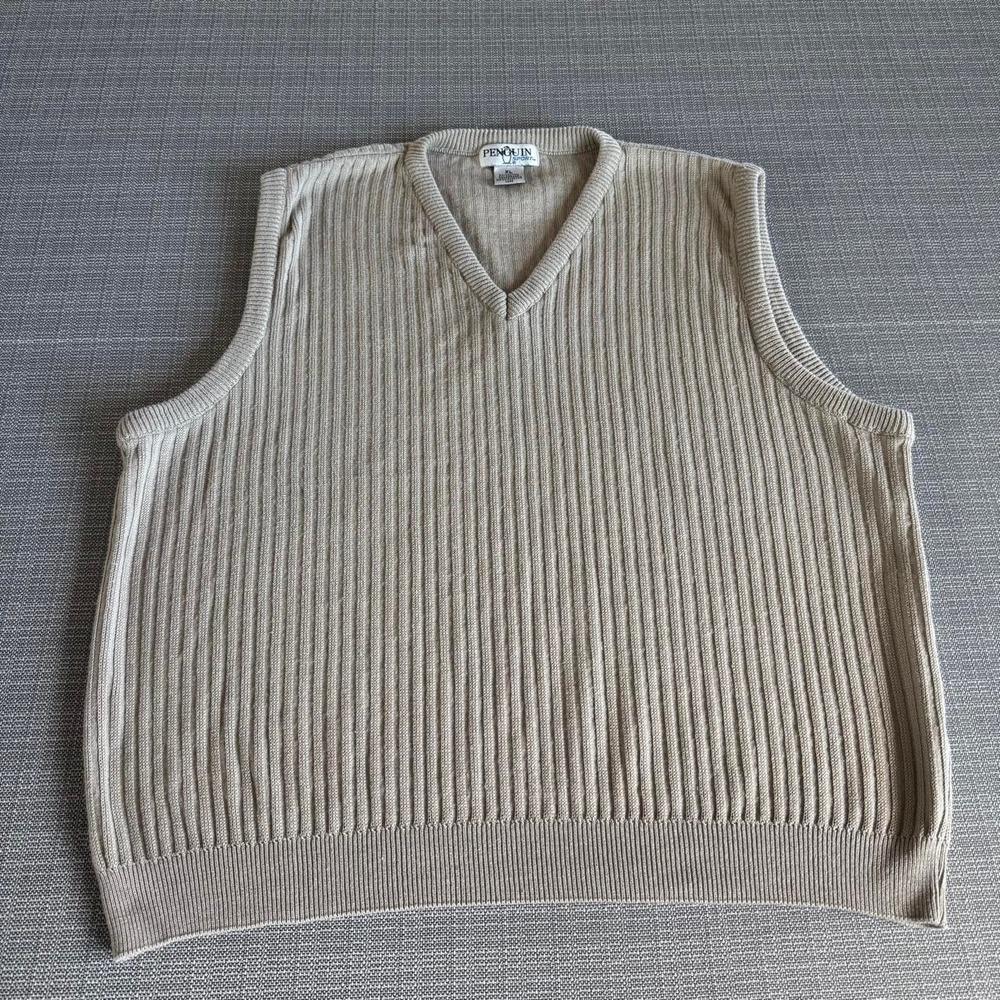 Penguin Sport Tan Ribbed Knit Cotton & Acrylic Sweater Vest Size XL